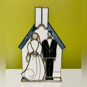 Elegant Stained Glass Wedding Couple Art Decor Gift
